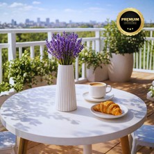 Nevhan Sanat Modern Beyaz Seramik Vazo – El Yapımı Çizgili Beton Vazo – Minimalist Ev & Banyo Dekoru (17.8×7.7 cm)