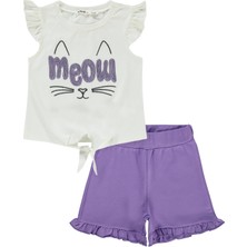 Civil Girls Meow Nakışlı 2-5 Yaş Takım - Lila 2-3 Yaş