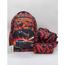 Karakter Desenli Suya Dayanıklı Kumaş Termal Beslenmelik ve Kalemlikli Sırt Ilkoku Okull Çantası Seti