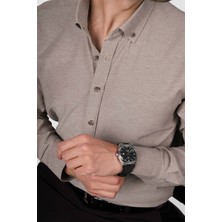 Etikmen Açık Kahve Yaka Düğmeli Premium Şamre Slimfit Erkek Gömlek