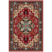 Kilim Home Mars Serisi Kırmızı ve Hardal Tonlarında Antika Otantik Eskitme Desen Kaymaz Taban Şönil Halı