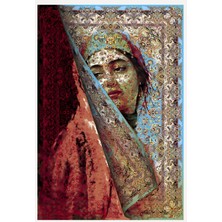 Kilim Home Mavi ve Bordo Tonlarda Kadın Silüeti Etnik Desenli Vintage Dokuma Taban Salon Halı Mars 150