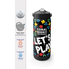 Coral High Siyah Lets Play Desenli Katlanır Ağızlıklı Çelik Termos 650 ml 38314