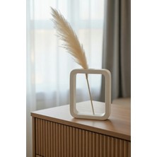 Safir Design Modern Geometrik Çerçeve Vazo - El Yapımı Beyaz Dekoratif Vazo -Doğal Pampas Hediyeli