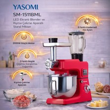 Yasomi Sm 1511BML LED Ekran Tartı Özellikli Kıyma Çekme Aparatlı Blender 7 Litre Stand Mikser Mutfak Şefi