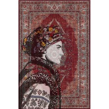 Kilim Home MARS122 Etnik Anadolu Halı Üzerine Kadın Suratı Dekoratif Salon Halısı Saçaklı Yıkanabilen Halı