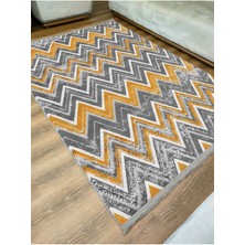 Kilim Home Mars Serisi Hardal ve Gri Tonlarında Zikzak Geometrik Desen Kaymaz Taban Şönil Halı