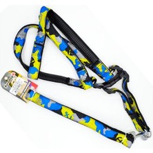 Indispensablely Euro Dog Köpek Uzatma Tasması ve Göğüs Tasması Takımı Sarı Kamuflaj 25 mm 120 cm