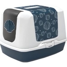 Indispensablely Moderna Trendy Midye Desenli Kapalı Kedi Tuvaleti Beyaz/lacivert 57 cm
