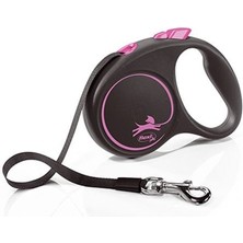 Indispensablely Flexi Black Şerit Otomatik Köpek Gezdirme Tasması Pembe/siyah Small 5 mt