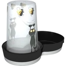 Indispensablely Moderna Kedi Desenli Kedi ve Küçük Irk Köpek Için Plastik Su Kabı Lacivert 1.5 Lt