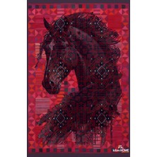 Kilim Home MARS124 Etnik Anadolu Halı Üzerine Desenlı At Dekoratif Salon Halısı Saçaklı Yıkanabilen Halı