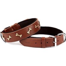 Indispensablely Doggie Deri Kemik Süslü Köpek Boyun Tasması Medium Kahverengi 3.5X47-55 cm