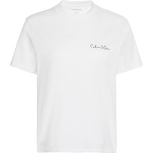 Calvin Klein Jeans Yuvarlak Yaka Baskılı Beyaz Kadın T-Shirt Ss Classıc Graphıc Tee