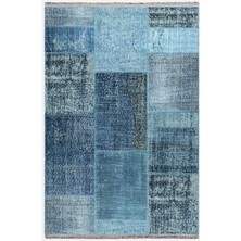 Kilim Home Mars Halı 2090 Mavi Tonunda Dekoratif Halı Salon Halısı Saçaklı Yıkanabilen Halı