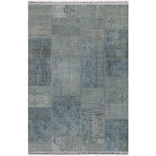 Kilim Home Mars 2091 Mavi Tonlarında Patchwork Eskitme Desen Kaymaz Taban Dekoratif Halı