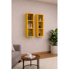 Dekormer Design Kitaplık Takım Ev Mobilya Duvar Rafı Ikili Sarı