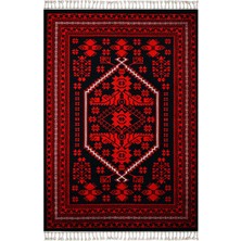 Kilim Home Mars 2009 Kırmızı Siyah Bordürlü Etnik Vintage Görünüm Dokuma Taban Halı