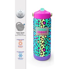 Coral High Renkli Leopar Desenli Katlanır Ağızlıklı Çelik Termos 650 ml 38380