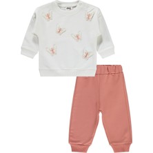 Civil Baby Kelebek Nakışlı 6-18 Ay Takım - Ekru 6-9 Ay