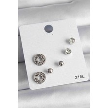 Butik Ayvitrin 316L Çelik Zirkon Taşlı Labirent Model Kadın Küpe Set