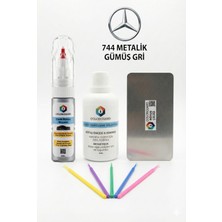 COLORGUARD Mercedes-Benz 744 Metalik Gümüş Gri İğneli ve Fırçalı 2 si 1 Arada Rötuş Boyası Yüzey Temizleme Solüsyonu Profesyonel ve Çapaksız Rötuş Çeliği 5'li Uygulama Çubuğu Seti