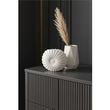Safir Design Modern Istiridye ve Geometrik 2'li Vazo Seti - Doğal Pampas Hediyeli Dekoratif Obje