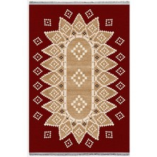Kilim Home MARS107 Kırmızı Tonlarında Klasık Dekoratif Kilim Salon Halısı Saçaklı Yıkanabilen Halı