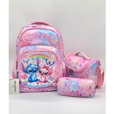 Karakter Desenli Suya Dayanıklı Kumaş Termal Beslenmelik ve Kalemlikli Sırt Ilkoku Okull Çantası Seti