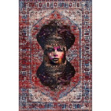 Kilim Home MARS126 Etnik Anadolu Halı Üzerine Kadın Suratı Dekoratif Salon Halısı Saçaklı Yıkanabilen Halı