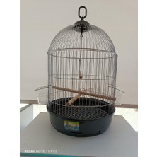 QH Pet Cage Siyah Salon Kafesi Yuvarlak Kafes Krom telli Ø34x55