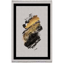 Kilim Home Mars Halı 2076 Gri Siyah Bordürlü Soyut Dekoratif Halı Salon Halısı Saçaklı Yıkanabilen Halı