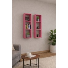 Dekormer Design Kitaplık Takım Ev Mobilya Duvar Rafı Ikili Pembe