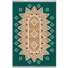 Kilim Home MARS106 Yeşil Tonlarında Klasık Dekoratif Salon Halısı Saçaklı Yıkanabilen Halı