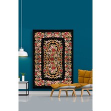 Kilim Home Mars 2001 Siyah Tonunda Çiçekli Bordürlü Eskitme Desen Kaymaz Taban Dekoratifl Halı