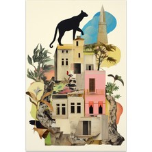 Kilim Home Mars 158 Kedi ve Şehir Temalı El Çizimi Stili Dokuma Taban Halı