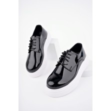 Erkek Çocuk Siyah Rugan Anatomik Bağcıklı Oxford Ayakkabı Hafif Yumuşak Eva Taban