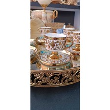 Rubi Porselen 6 Kişilik Altın Yaldızlı Kabartma Desenli Ayaklı Kahve Fincan Takımı 90 ml