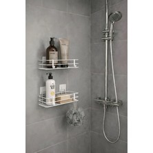 Sas Haus Tek Katlı Duş Rafı – Kancalı Banyo Şampuanlık & Organizer 2 Adet Beyaz Tş-01