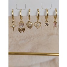 Tuel Kadın Paslanmaz Çelik Premium Gold Detaylı Çoklu Küpe