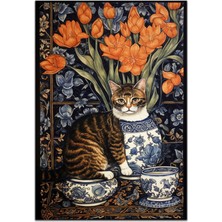 Kilim Home Mars 160 Kedi ve Blue Blanc Tema Etnik Deseni Dokuma Taban Halı