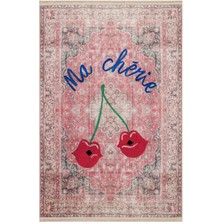 Kilim Home Mars 151 Vintage Kırmızı Ma Cherie Yazılı Kiraz Tema  Dokuma Taban Halı