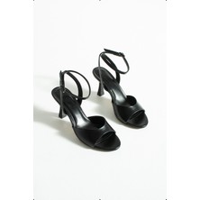 Kadın Metalik Topuklu Sandalet Valen - Siyah