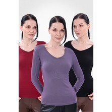 Yade Fashion V Yaka Uzun Kollu Kadın Body  3\\\'lü Set