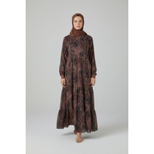 Kadın Şal Desenli Içi Astarlı Uzun Şifon Elbise