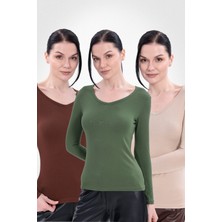 Yade Fashion V Yaka Uzun Kollu Kadın Body  3\\\'lü Set