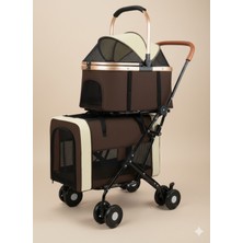 Tasma Market Çift Katlı Lüks Kedi Köpek Taşıma Arabası - Ayrılabilir Üst Pusetli Kahverengi Bej