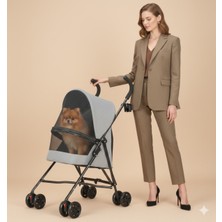 Tasma Market Pratik Katlanabilir Kedi Köpek Taşıma Arabası - Ultra Hafif 3.8 kg - Oxford Kumaş Gri