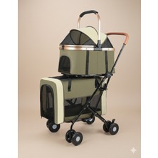 Tasma Market Ayrılabilir Pusetli Çift Katlı Kedi Köpek Taşıma Arabası - Lüks Seyahat Serisi Yeşil