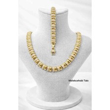 Fashion Melekcehobi 14K Altın Renk Zirkon Taşlı Silindir Form Kolye Bileklik Seti – Şık ve Gösterişli Özel Gün Takı Seti